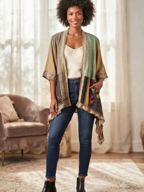 NWT Young Threads Boho Patchwork Open Front Tunic